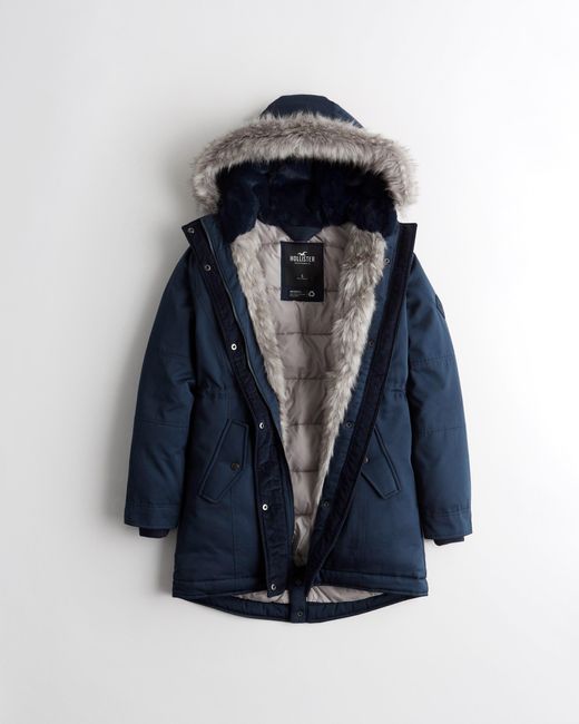 Hollister Blue Faux Teddy-lined Parka