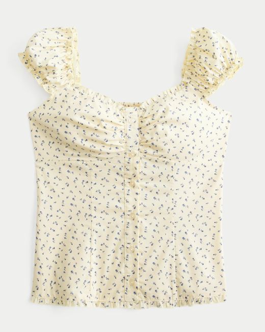 Hollister Natural On/off-the-shoulder Ruffle Trim Top