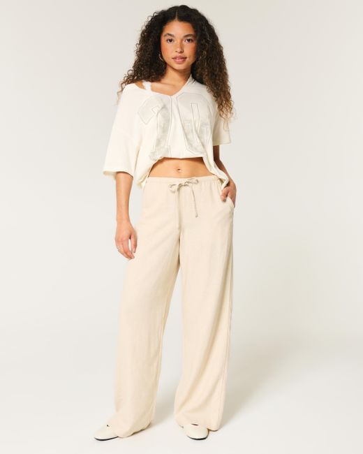 Hollister Natural Baggy-Hose zum Hineinschlüpfen aus Leinenmischung