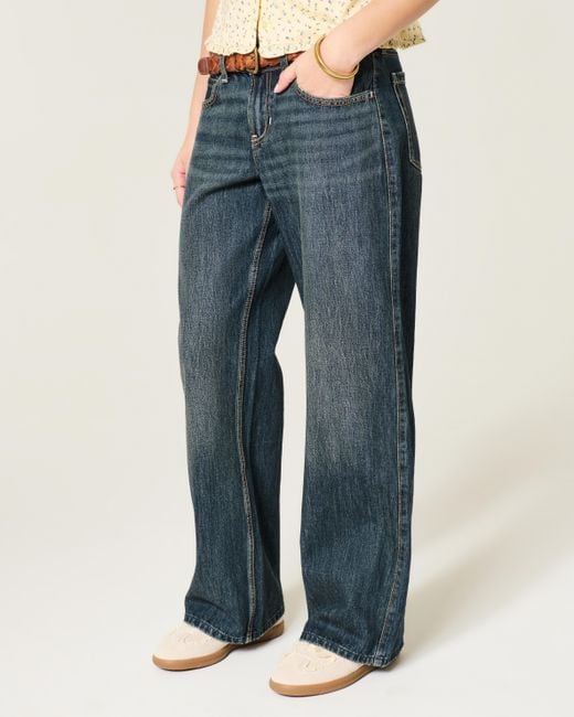 Hollister Blue Hollister Andi Adjustable Waist Low-rise Dark Wash Baggy Jeans