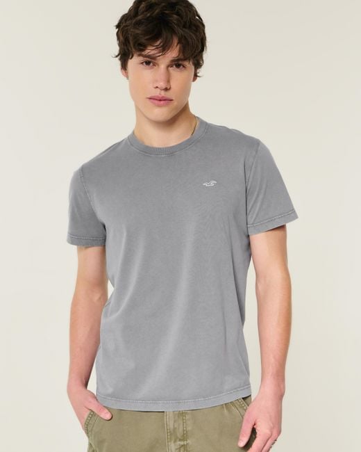 Hollister Gray Cotton Icon Crew T-shirt for men