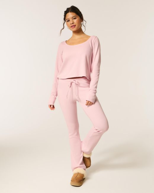 Hollister Pink Gilly Hicks Always Cozy Waffle Long-sleeve Scoop Top