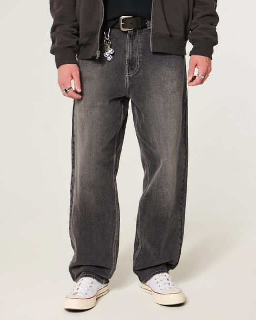 Hollister Gray Washed Black H Applique Skater Baggy Jeans for men