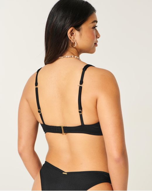 Hollister Black Curvy High Apex Ribbed Underwire Bikini Top