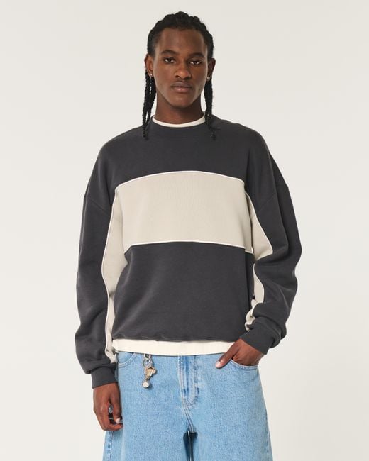 Hollister Boxy Colorblock Crew Sweatshirt in Black for Men Lyst UK