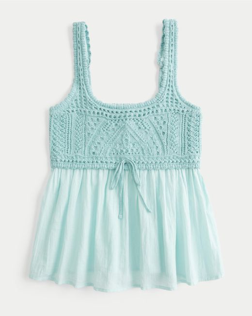Hollister Blue Mixed Crochet-style Babydoll Top