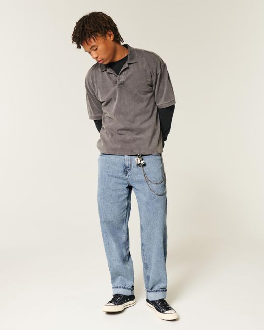 Hollister Blue Medium Wash Skater Baggy Jeans for men