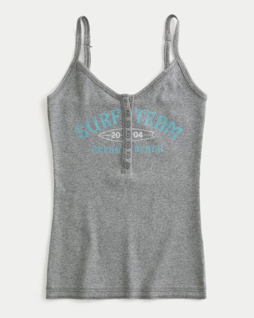 Hollister Gray Surf Team Graphic Henley Cami
