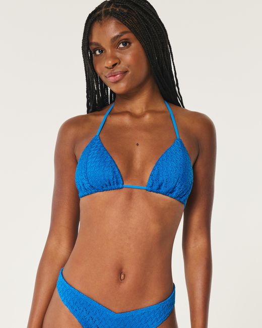 Hollister Blue Crochet-style Triangle Bikini Top