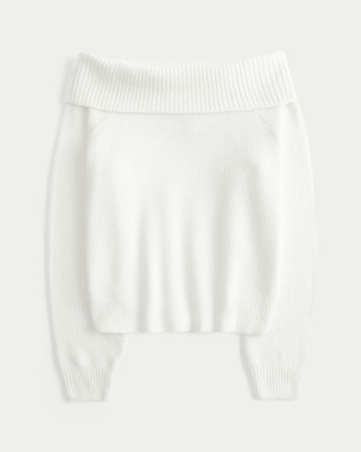 Hollister White Fy Cloud Foldover Off-the-shoulder Sweater