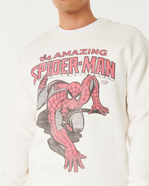 Hollister Lässiges Sweatshirt mit Rundhalsausschnitt und Spider-Man-Grafik in White für Herren