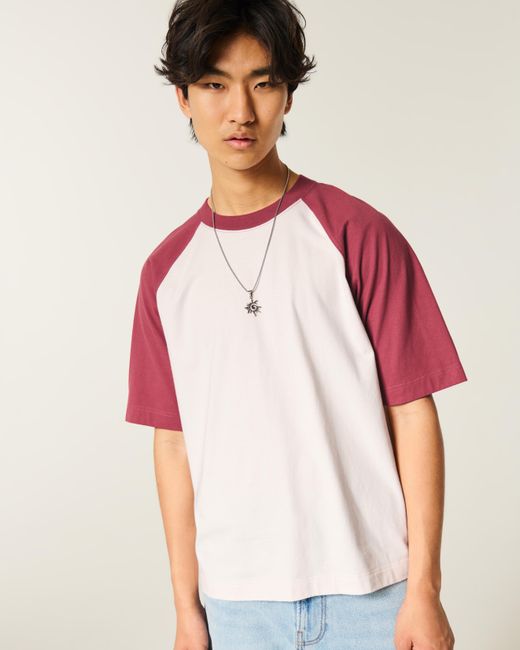 Hollister White Boxy Heavyweight Cotton Raglan Crew T-shirt for men