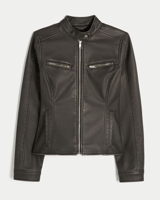 Hollister Black Faux Leather Moto Jacket