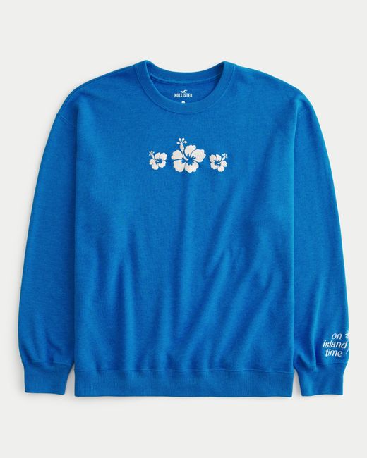 Hollister Blue Oversized Floral Graphic Terry Sweatshirt