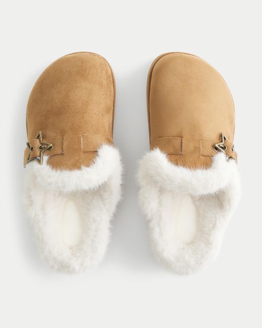 Hollister Natural Faux Fur-lined Platform Slipper Sandals