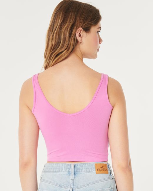 Hollister Pink Soft Stretch Seamless Fabric Crop V-neck Tank