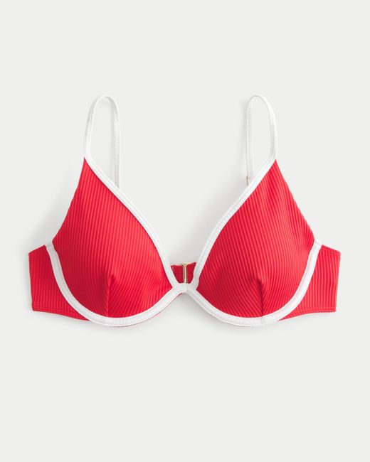 Hollister Red Ribbed Plunge Underwire Bikini Top