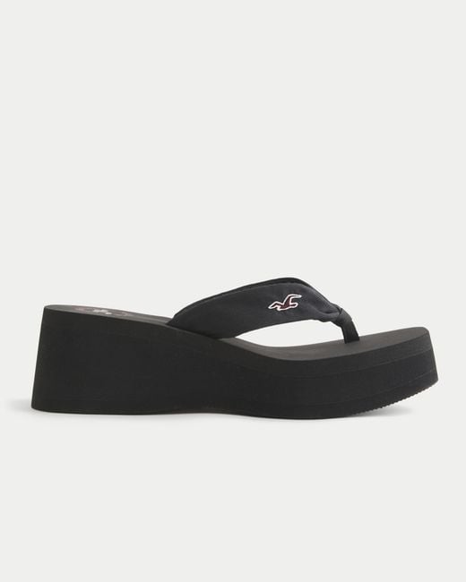 Hollister Black Platform Flip Flops