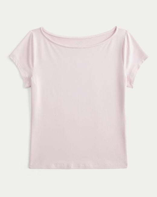 Hollister Pink Short-sleeve Seamless Fabric Slash-neck T-shirt