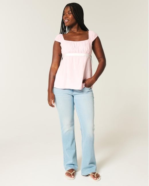 Hollister Pink Easy Satin Tie Babydoll Top