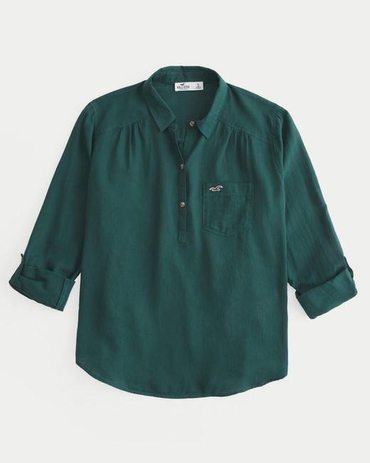 Hollister Green Oversized Cotton Popover Shirt