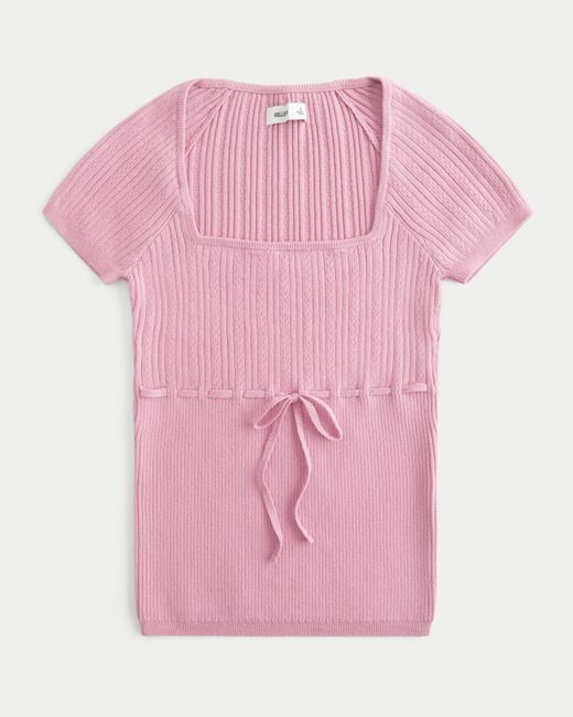 Hollister Pink Short-sleeve Square Neck Sweater