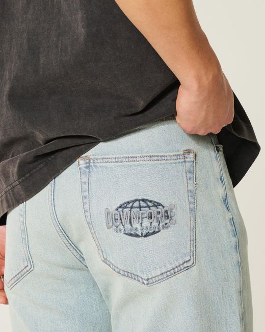 Hollister Blue Light Wash Downforce Racing Graphic Loose Jeans for men