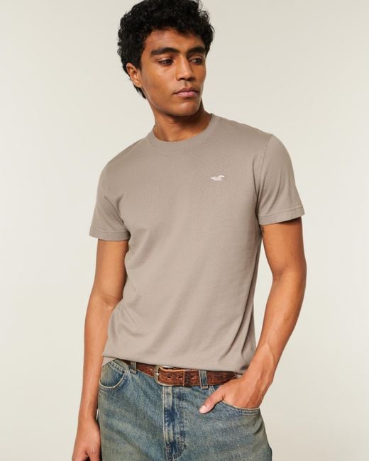 Hollister Gray Cotton Icon Crew T-shirt for men