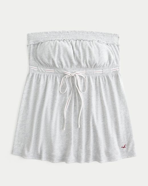 Hollister White Strapless Tie Waist Babydoll Top