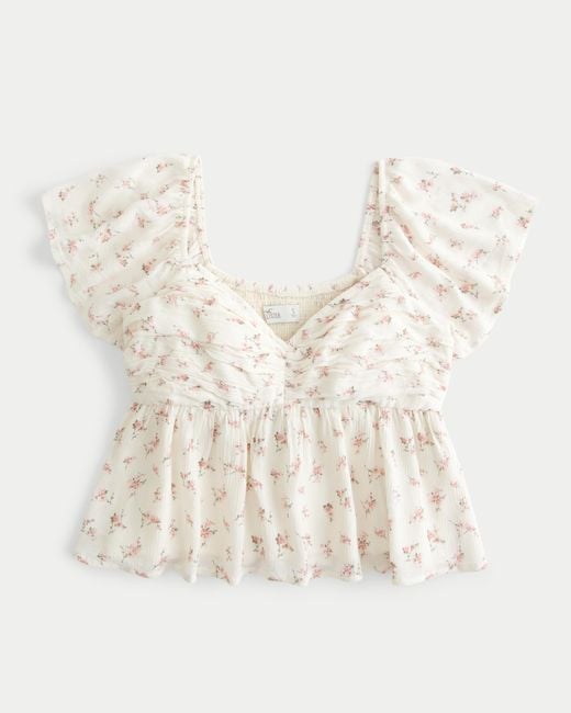 Hollister Natural Ruched Babydoll Top