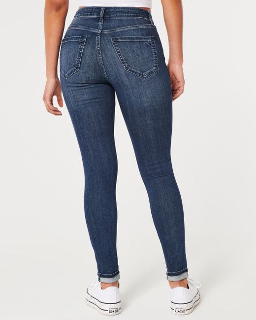 Hollister Blue High Rise Jeans-Leggings in dunkler Waschung