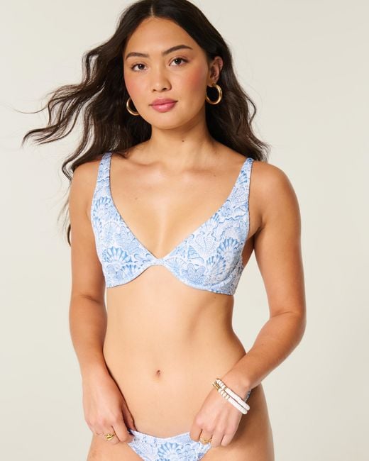Hollister Blue Rib High Apex Underwire Bikini Top