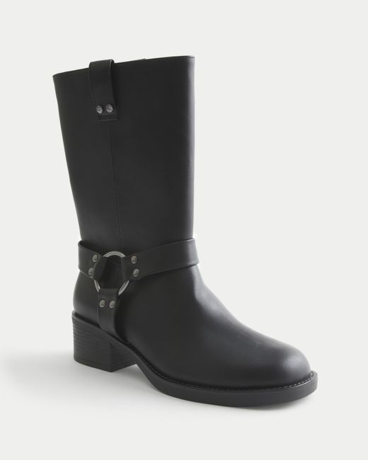 Hollister Black Faux Leather Moto Boots