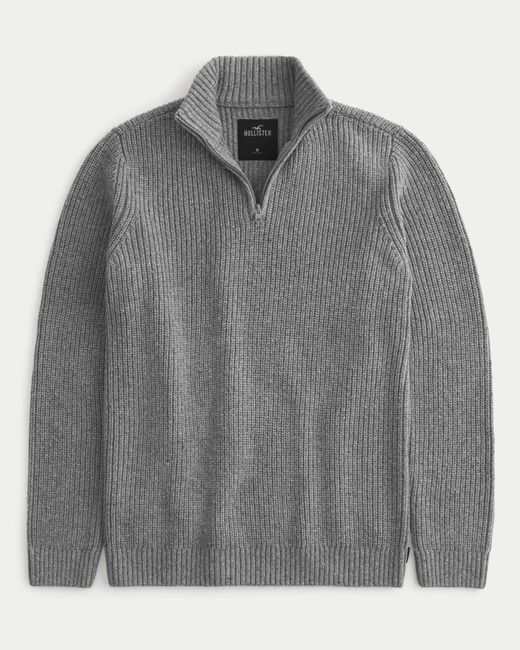 Hollister Mittelschwerer Pullover mit Stehkragen und kurzem Reißverschluss in Gray für Herren