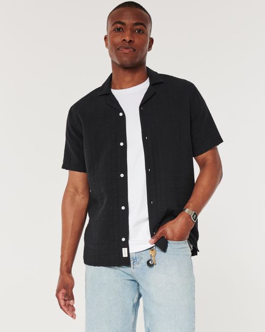 Hollister Black Short-sleeve Seersucker Shirt for men
