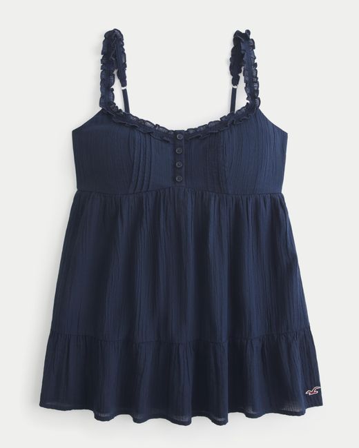 Hollister Blue Longline Ruffle Icon Tunic Babydoll Top