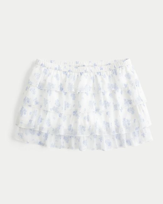Hollister White Tiered Chiffon Mini Skort