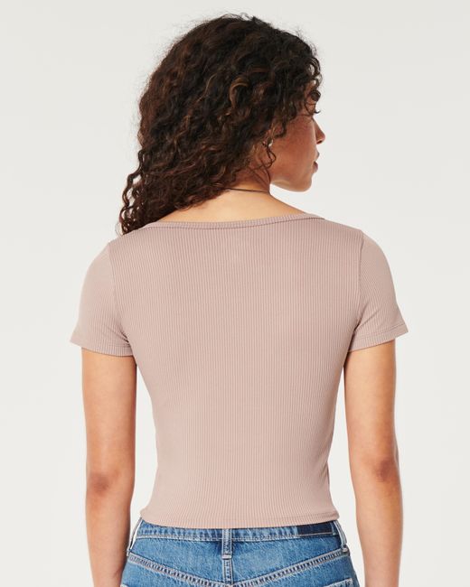 Hollister Pink Ribbed Seamless Fabric Square-neck Top