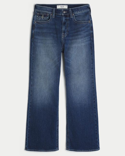 Hollister Blue Dark Wash Baggy Bootcut Jeans for men