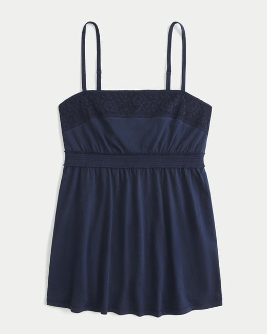 Hollister Blue Easy Lace Trim Babydoll Top