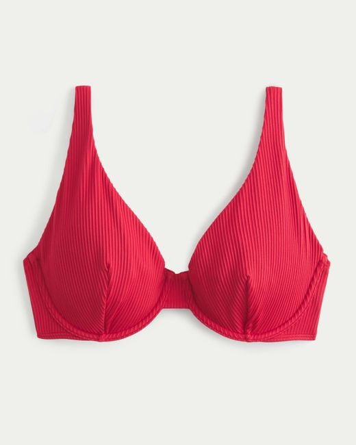 Hollister Red Curvy High Apex Ribbed Underwire Bikini Top