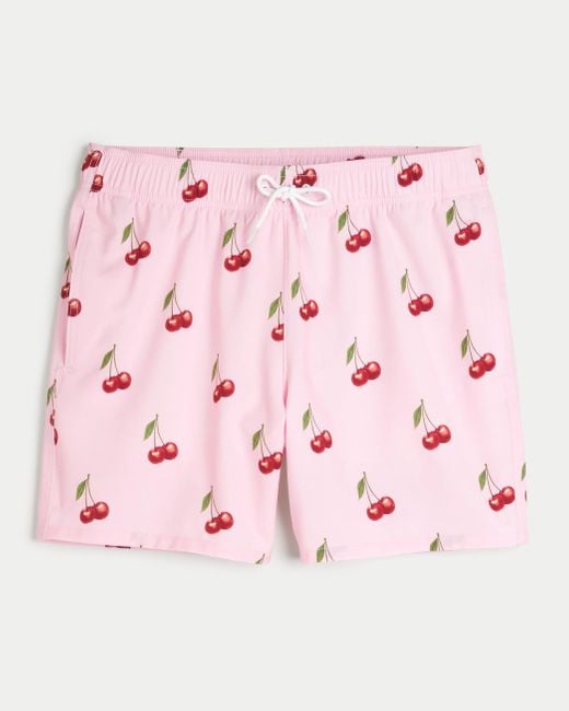 Hollister Pink Guard Swim Trunks 5" for men