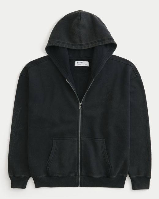 Hollister Black Hollister Feel Good Boxy Zip-up Graphic Hoodie for men