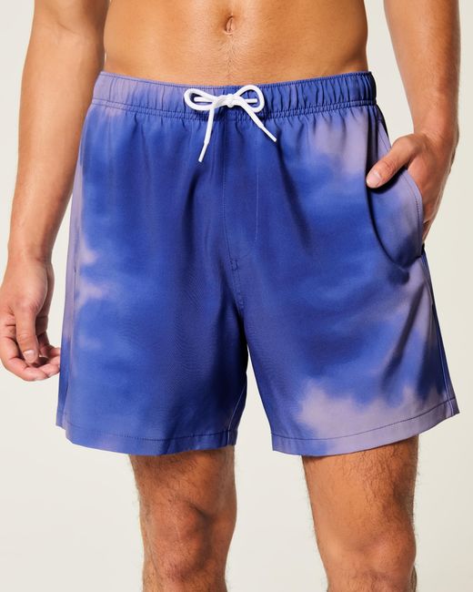 Hollister Blue Mid-thigh Volley Swim Trunks for men