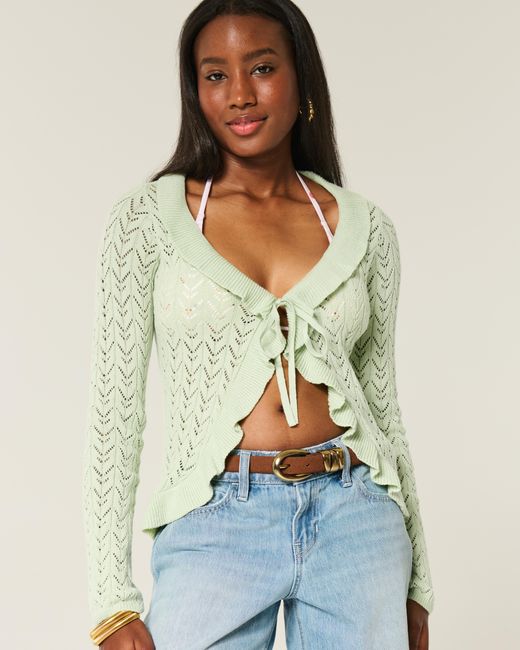 Hollister Ruffle Tie-front Cardigan in Green | Lyst UK