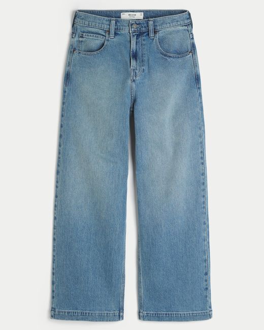 Hollister Blue Medium Wash Eagle Embroidery Super Baggy Jeans for men