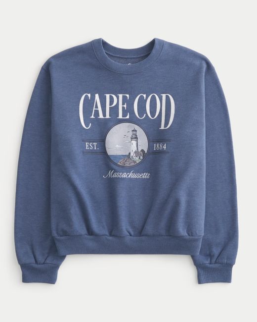 Hollister Blue Lässiges Rundhals-Sweatshirt mit Cape Cod Massachusetts-Grafik