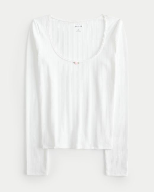 Hollister White Nahtloses Pointelle-Oberteil mit U-Ausschnitt