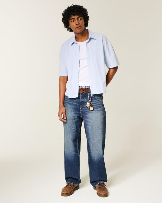 Hollister Blue Dark Wash Baggy Jeans for men