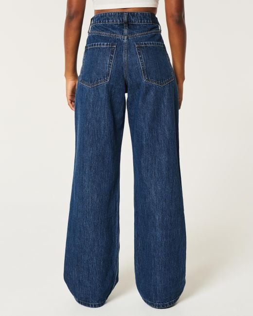 Hollister Blue Ultra High-rise Dark Wash Baggy Jean